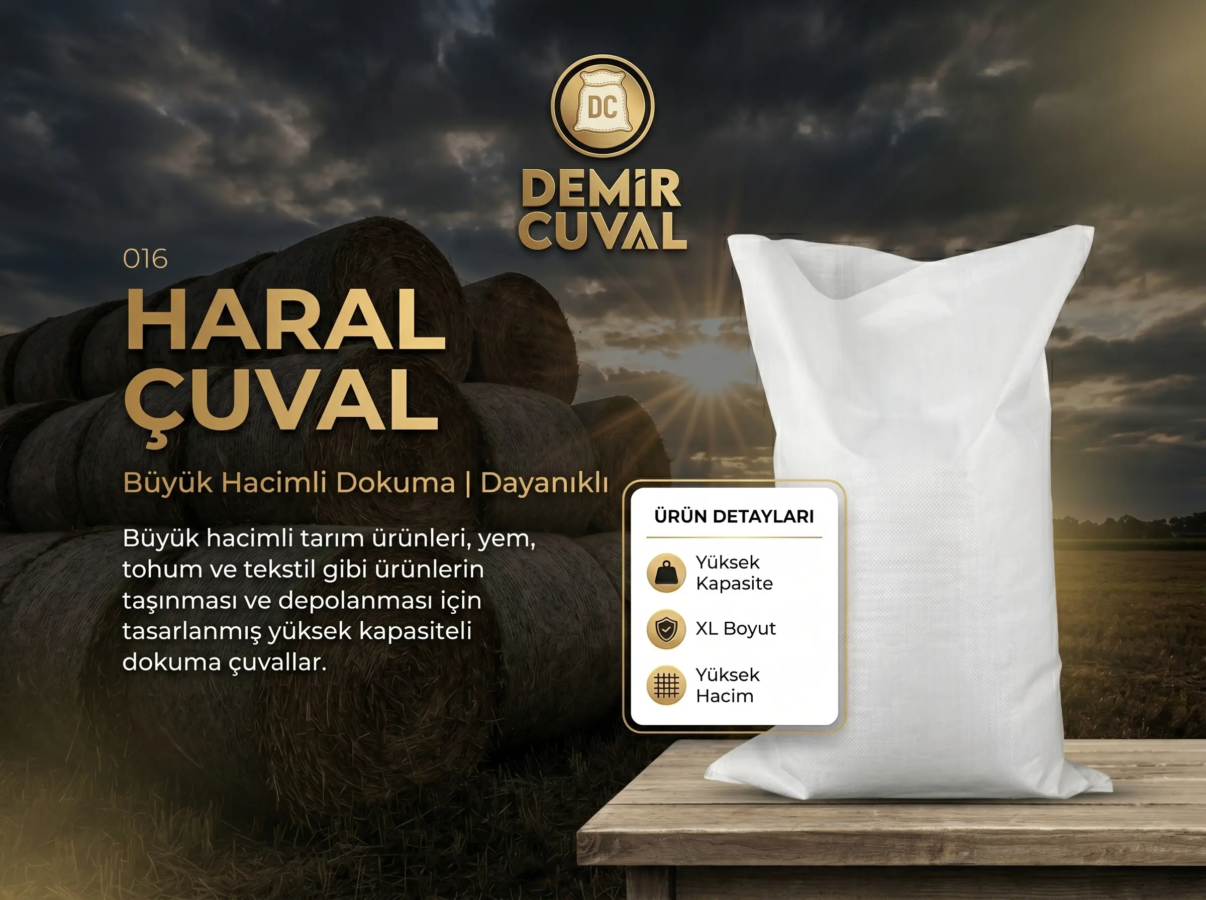 Büyük boy haral çuvalı, tarımsal ve tekstil taşımacılık ambalajı